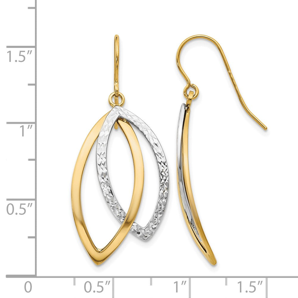 14K Two-tone Polished and Textured Shepherd Hook Earrings
