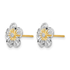 14K w/White Rhodium Polished and D/C Post Earrings
