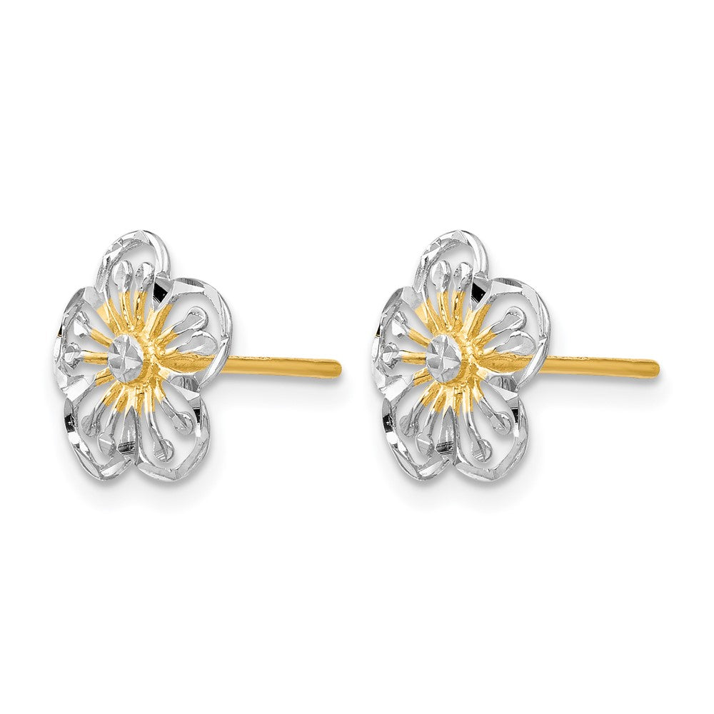 14K w/White Rhodium Polished and D/C Post Earrings