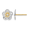 14K w/White Rhodium Polished and D/C Post Earrings