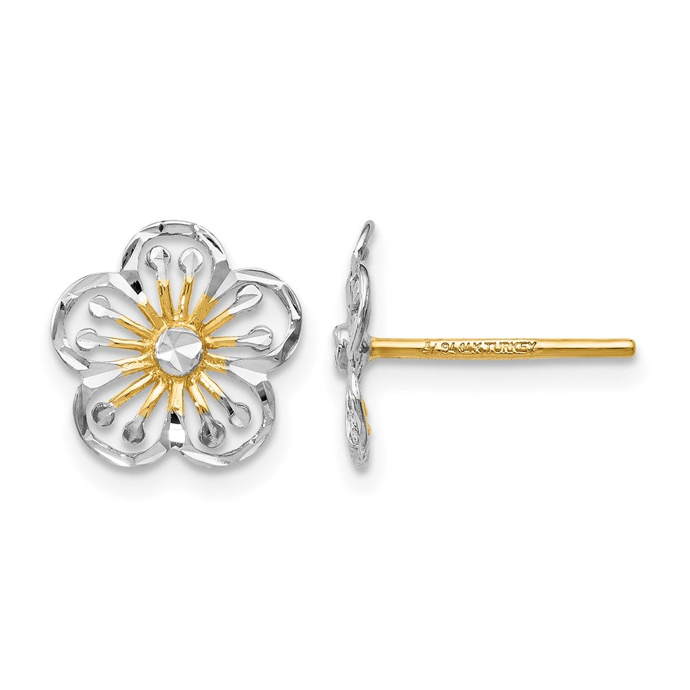 14K w/White Rhodium Polished and D/C Post Earrings