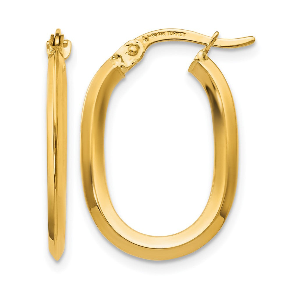 14K Polished Oval Hinged Hoop Earrings