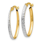 14K w/White Rhodium D/C Oval Hoop Earrings