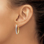 14K w/White Rhodium D/C Oval Hoop Earrings