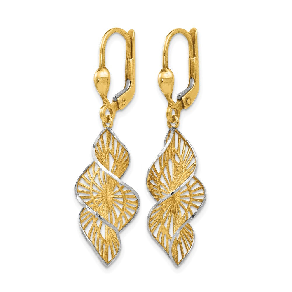 14K w/White Rhodium Textured and D/C Leverback Earrings