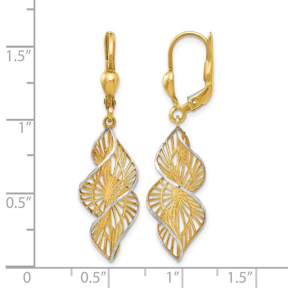 14K w/White Rhodium Textured and D/C Leverback Earrings