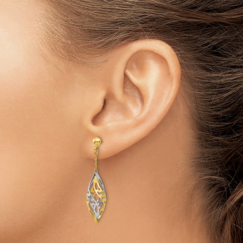 14K Two-tone Polished Post Dangle Earrings
