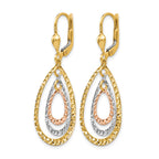 14K Tri-color Polished and D/C Leverback Earrings