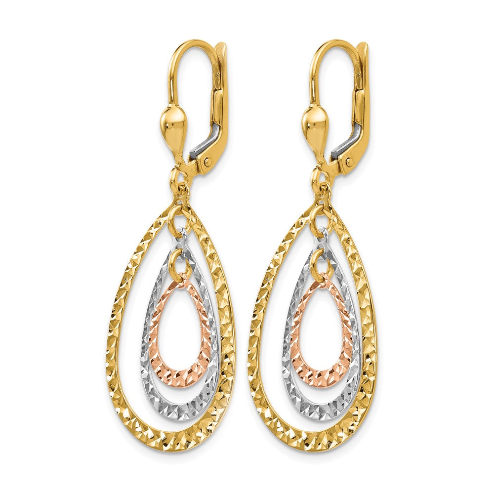14K Tri-color Polished and D/C Leverback Earrings