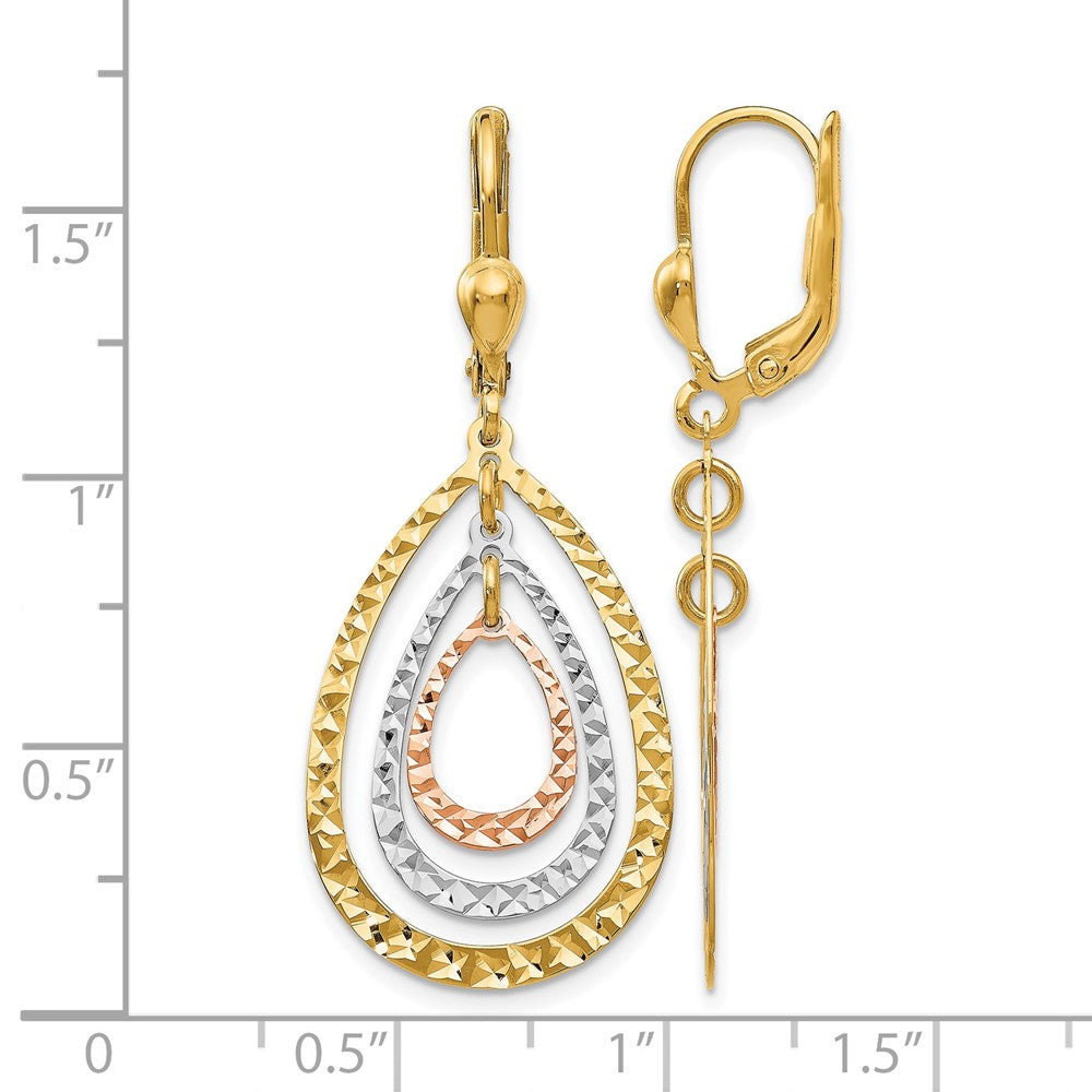 14K Tri-color Polished and D/C Leverback Earrings