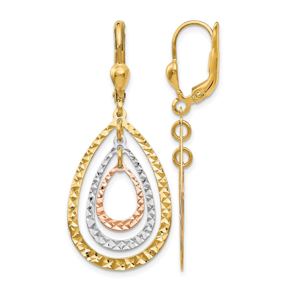 14K Tri-color Polished and D/C Leverback Earrings