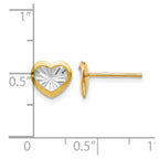 14K w/White Rhodium Polished and D/C Heart Post Earrings