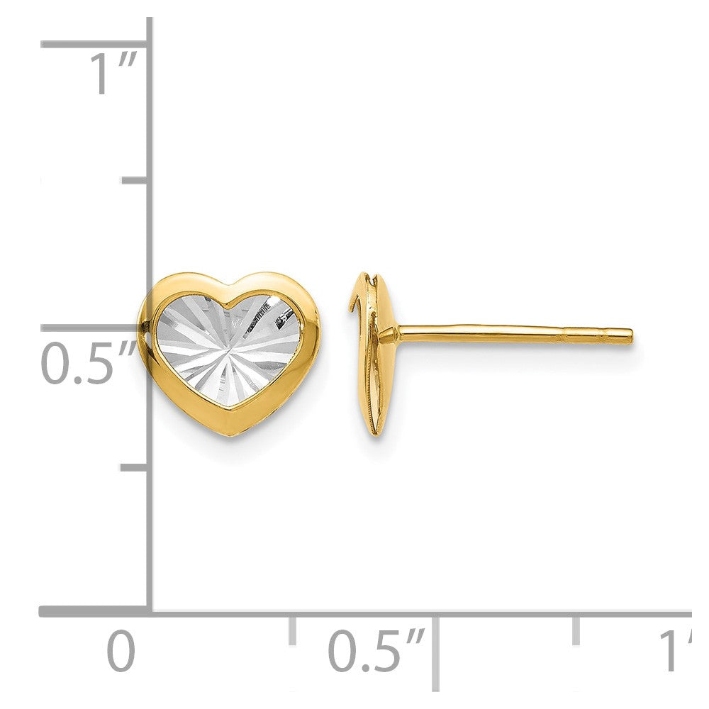 14K w/White Rhodium Polished and D/C Heart Post Earrings