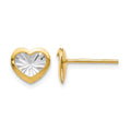 14K w/White Rhodium Polished and D/C Heart Post Earrings