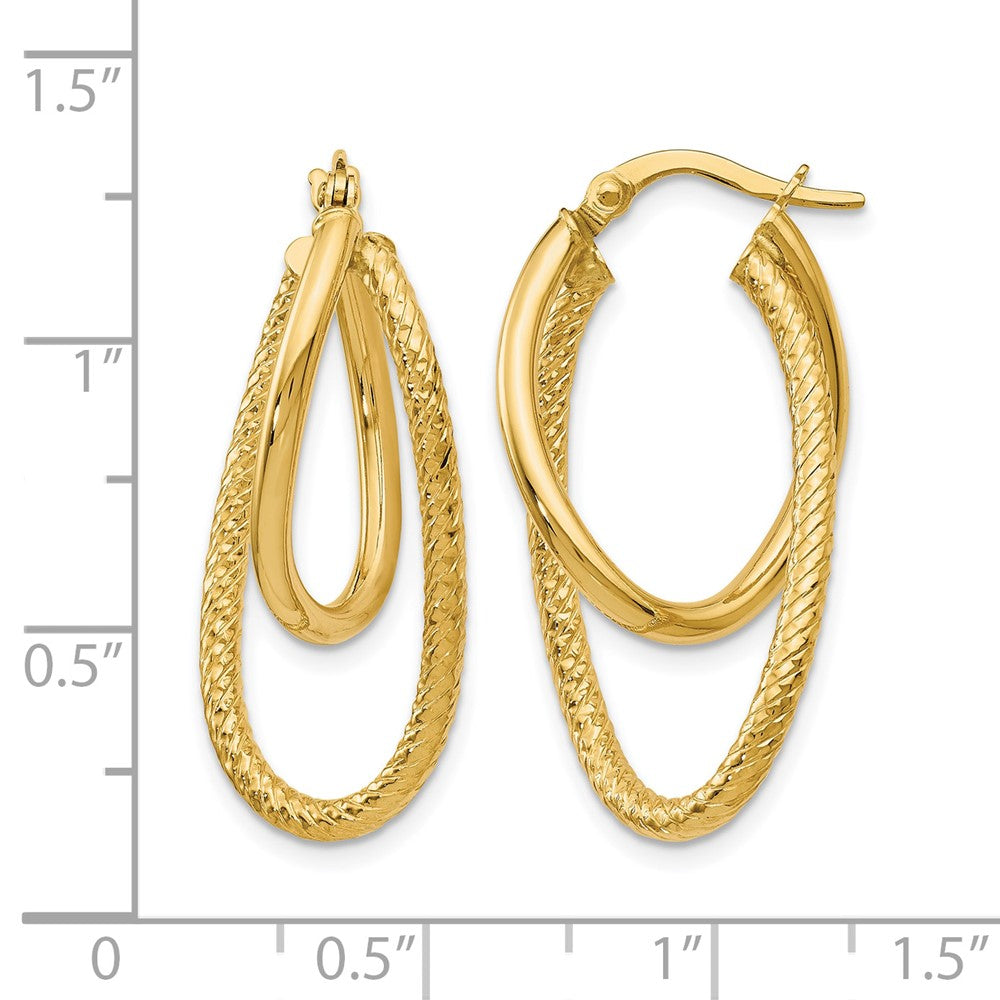 14K Polished and Textured Hinged Hoop Earrings