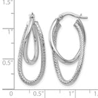 14K White Gold Polished and Textured Hinged Hoop Earrings