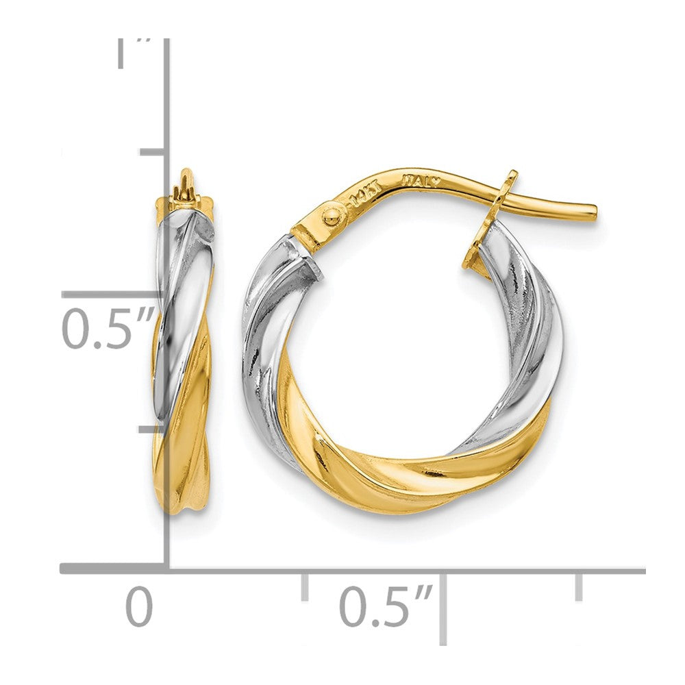 14K w/White Rhodium Plating Polished Hoop Earrings