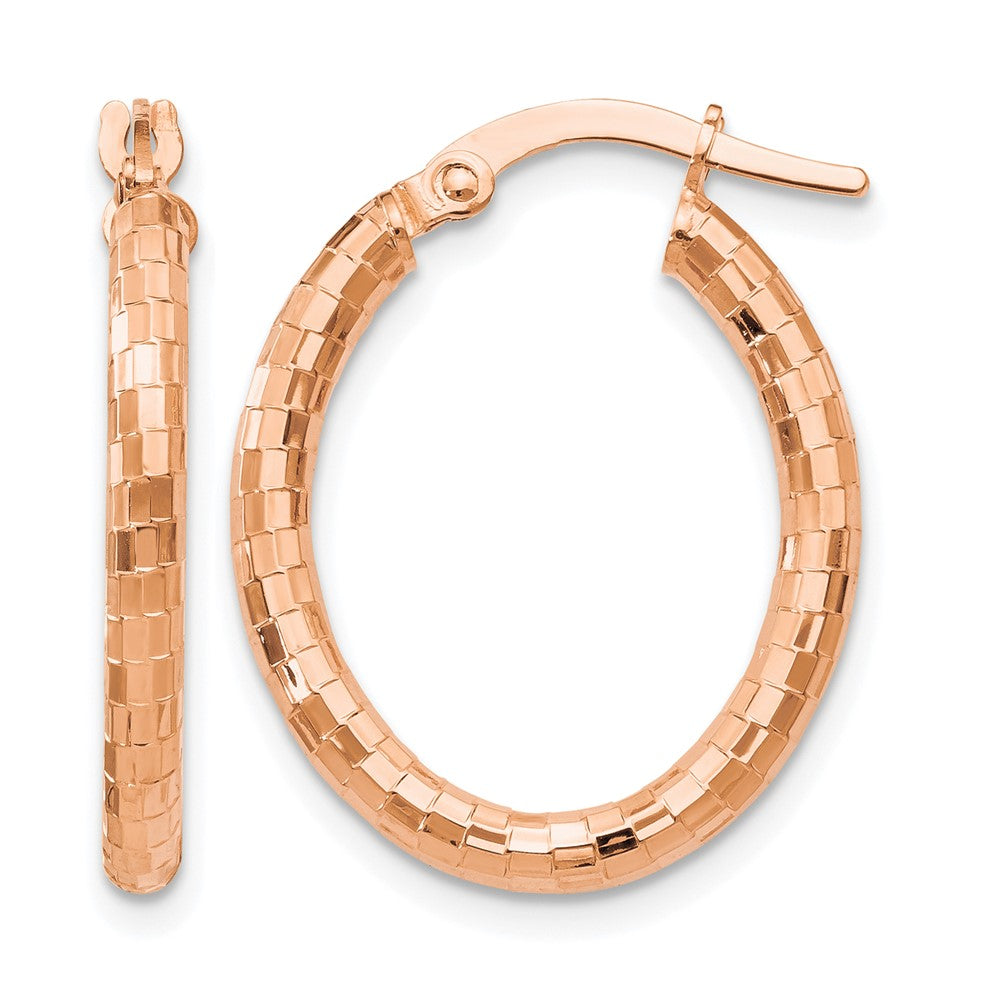 14K Rose Gold Textured Oval Hoop Earrings