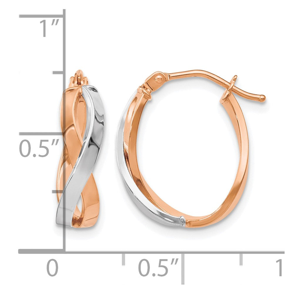 14K with White Rhodium and Rose Gold Plating Polished Hinged Hoop Earrings