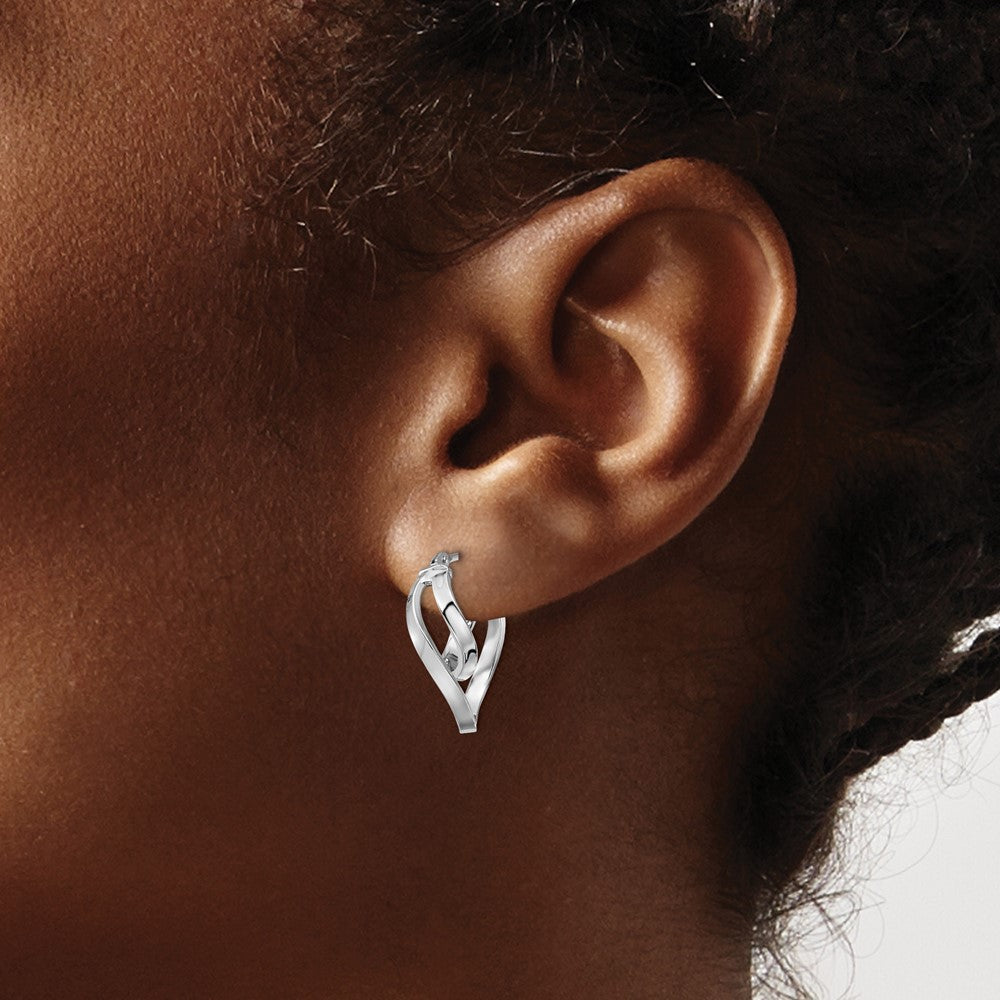 14K w/Wht RH-plating Polished Hinged Hoop Earrings