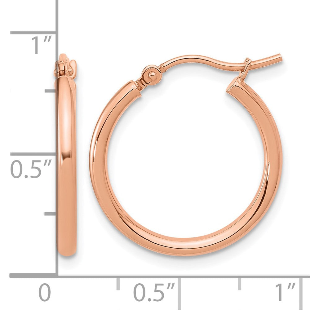 14K Rose Gold 2x20mm Polished Hoop Earrings
