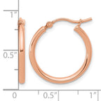 14K Rose Gold 2x20mm Polished Hoop Earrings