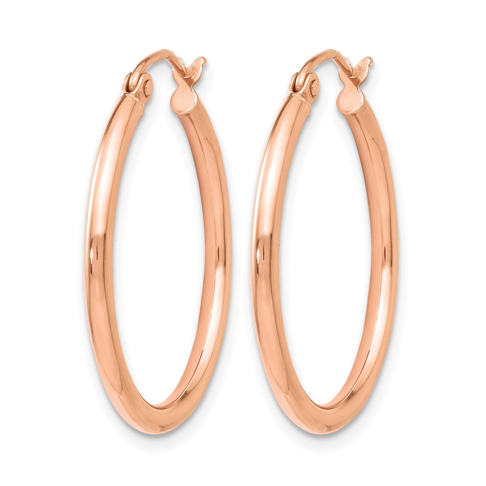 14K Rose Gold 2x25mm Polished Hoop Earrings