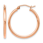 14K Rose Gold 2x25mm Polished Hoop Earrings