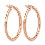 14K Rose Gold 2x30mm Polished Hoop Earrings