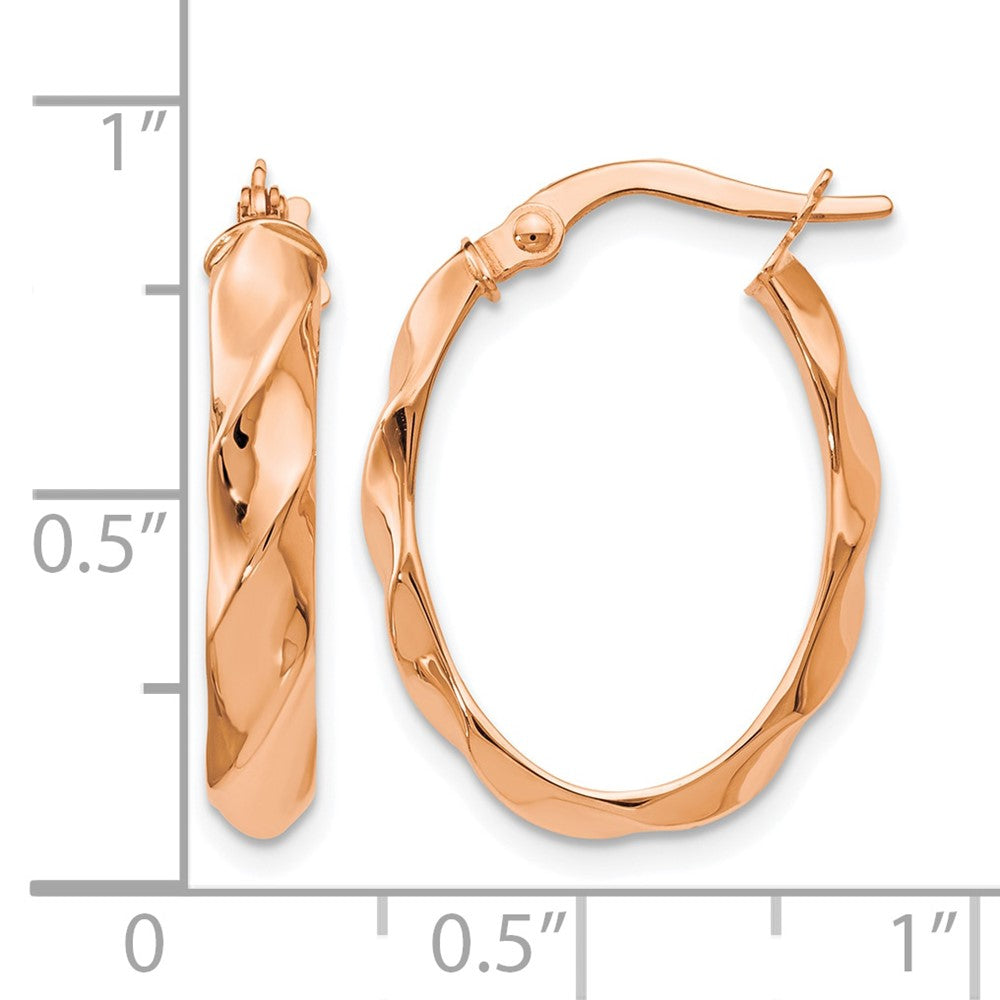 14K Rose Gold Polished and Twisted Oval Hoop Earrings