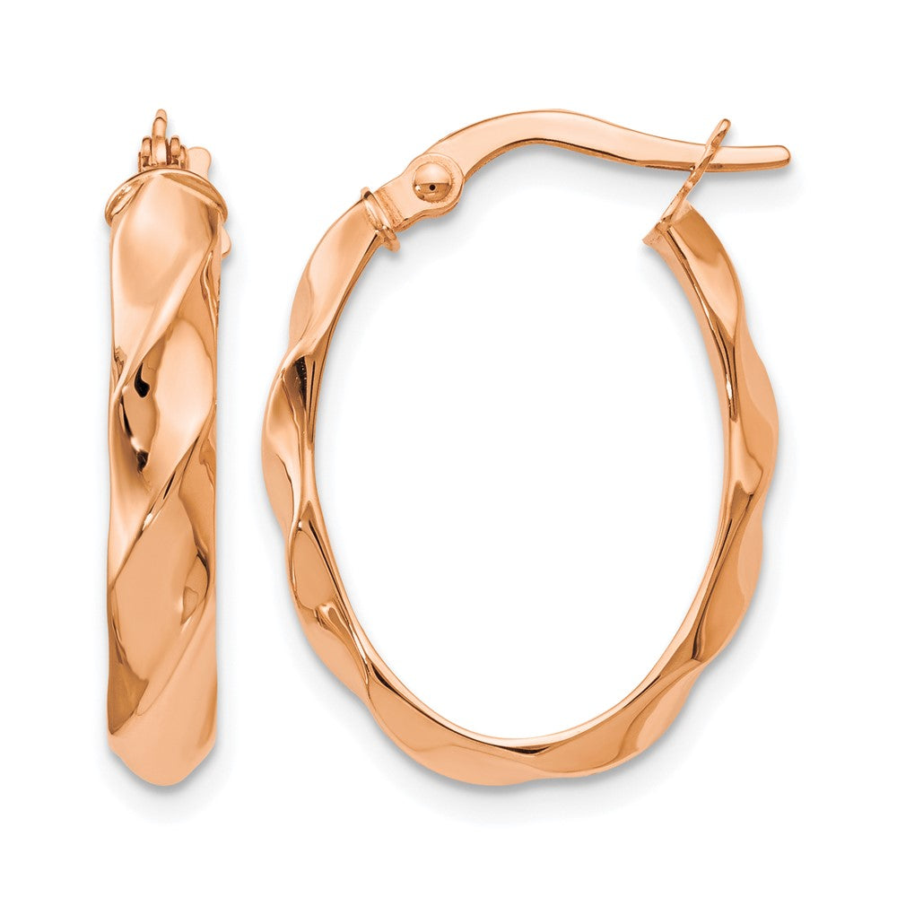 14K Rose Gold Polished and Twisted Oval Hoop Earrings