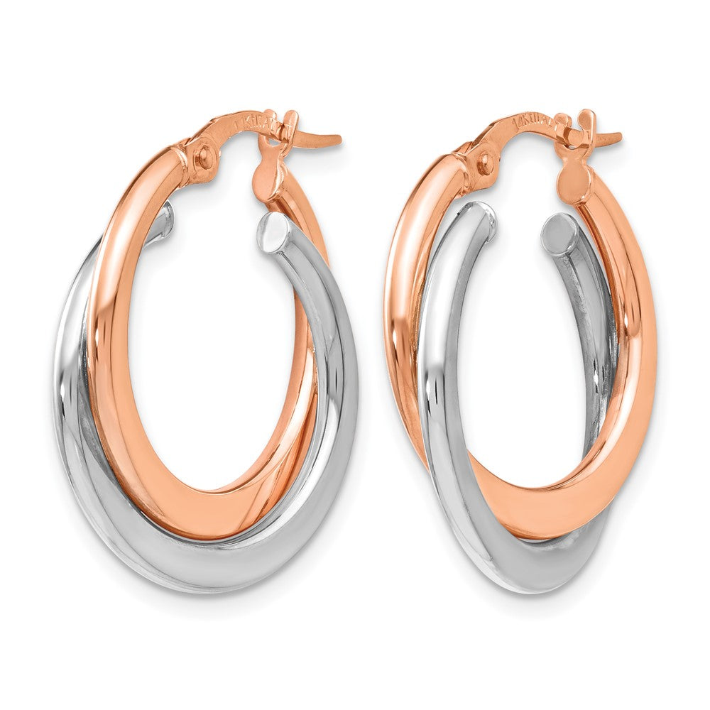 14K with Rhodium Polished Hinged Double Hoop Earrings