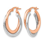 14K with Rhodium Polished Hinged Double Hoop Earrings