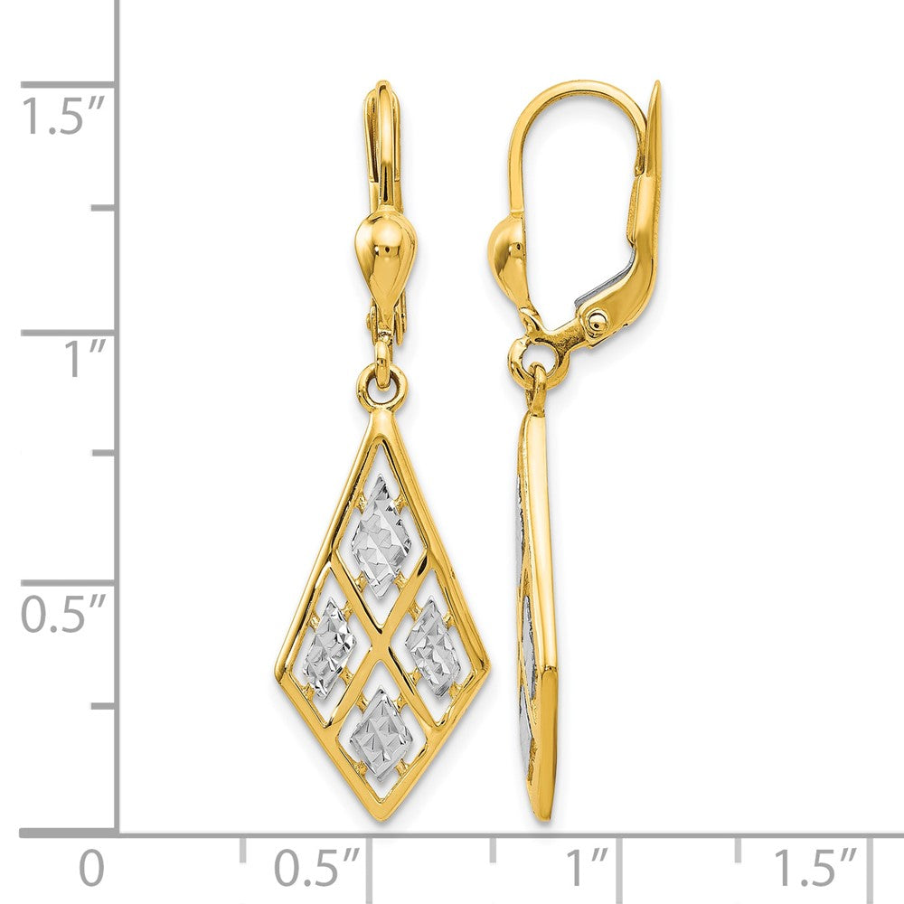 14K with Rhodium D/C Leverback Earrings