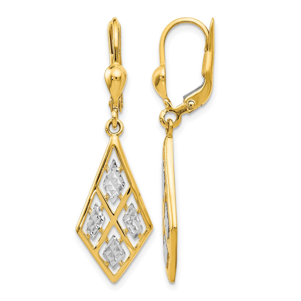 14K with Rhodium D/C Leverback Earrings