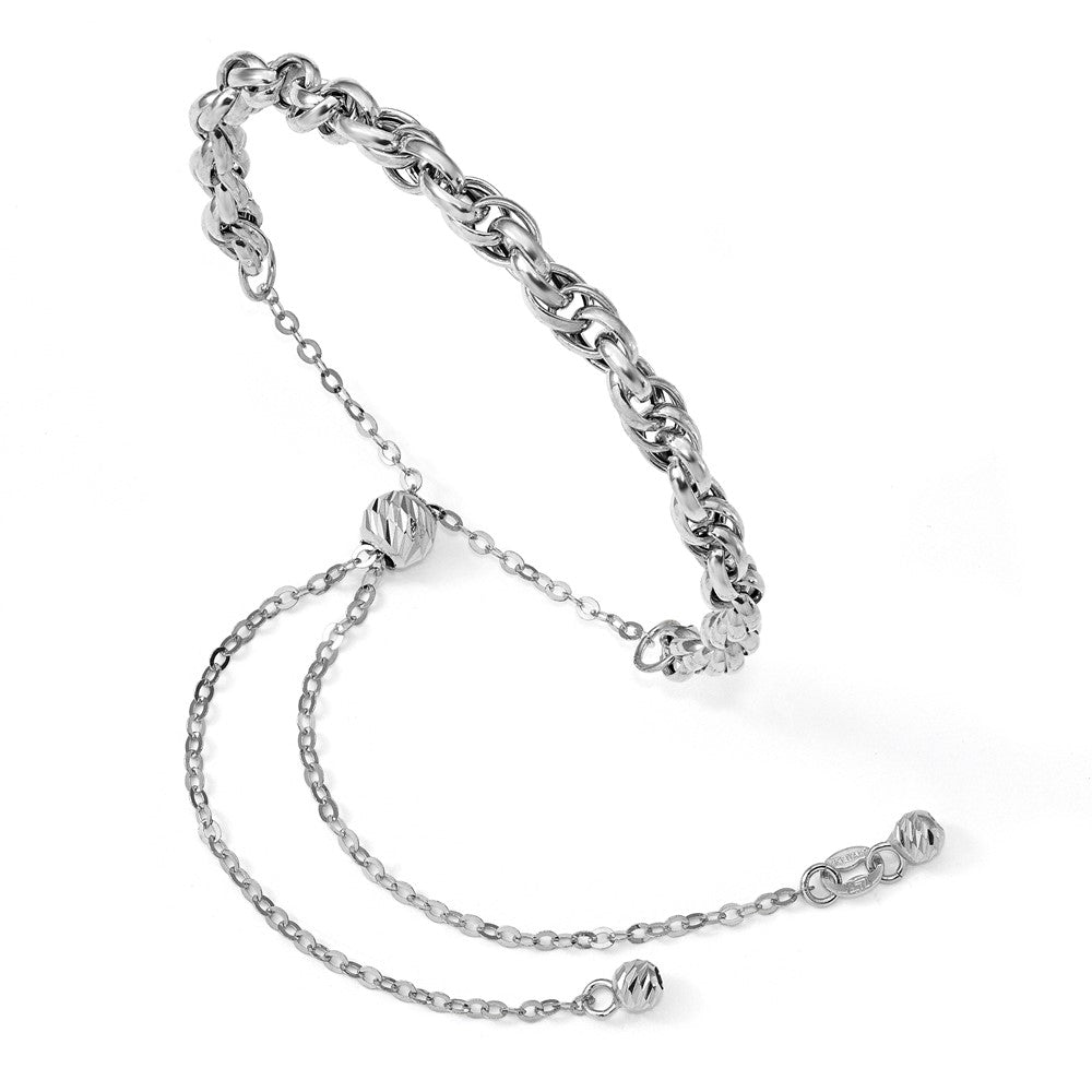 14K White Gold Polished Fancy Link Adjustable Bracelet