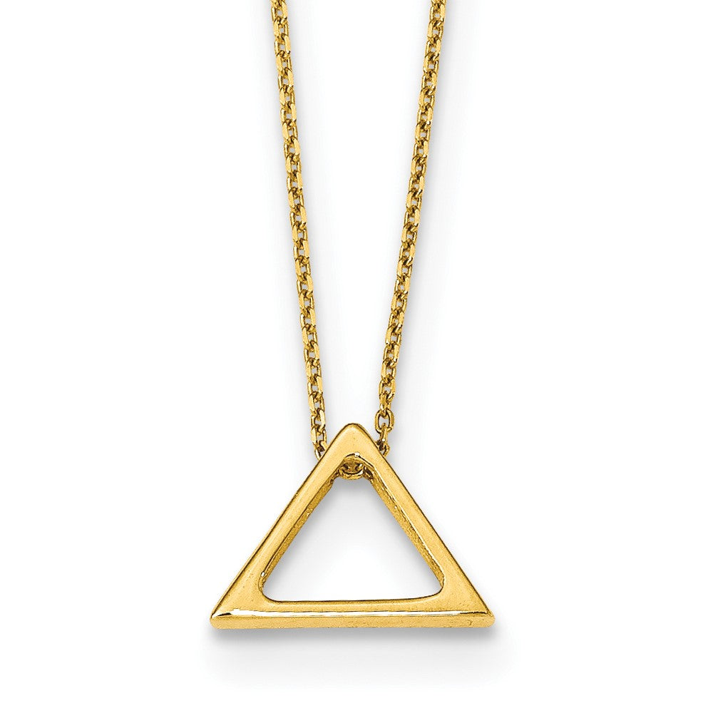 14K Polished Triangle Pendant 16 inch w/2 in extender Necklace
