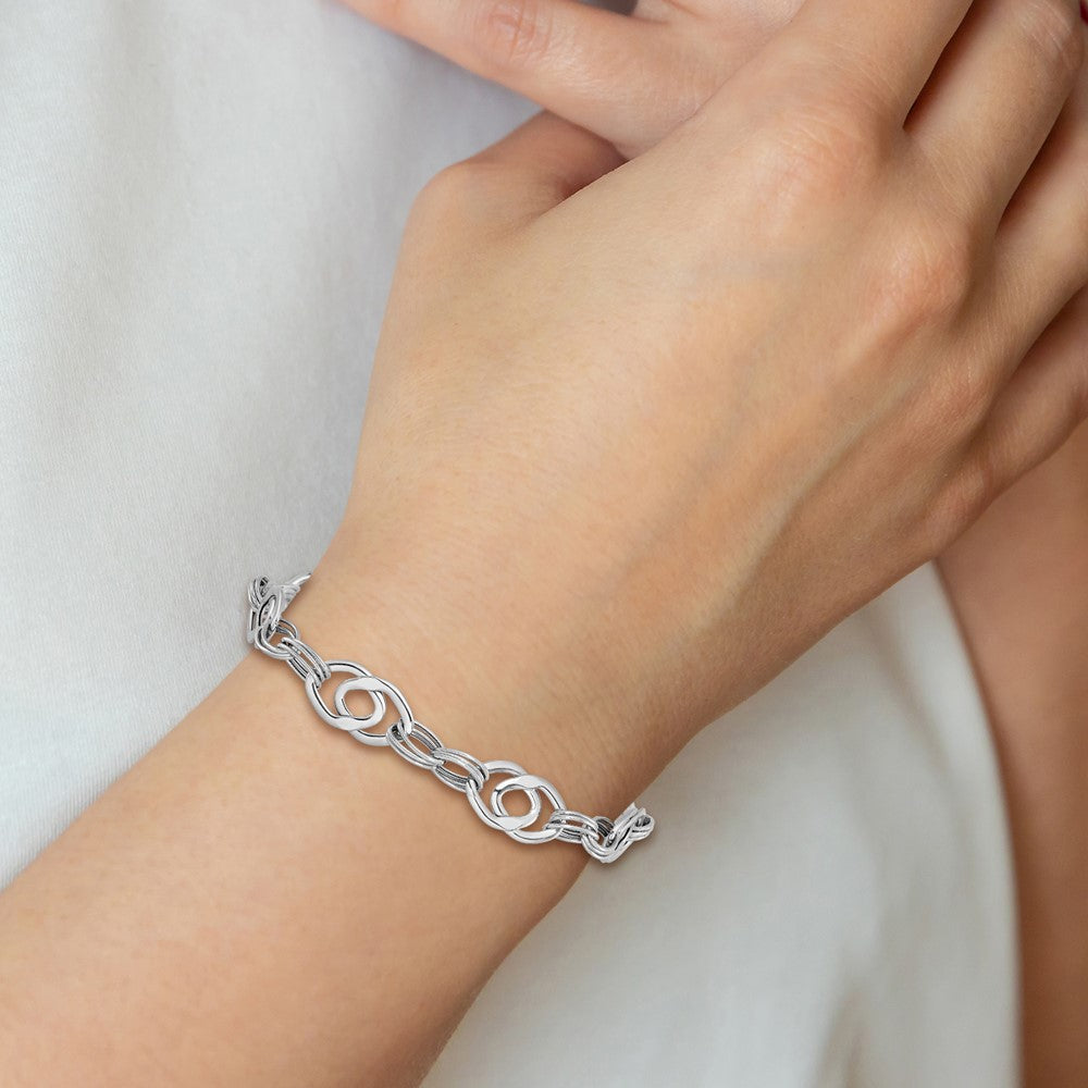 14K White Gold Polished Fancy Link Bracelet