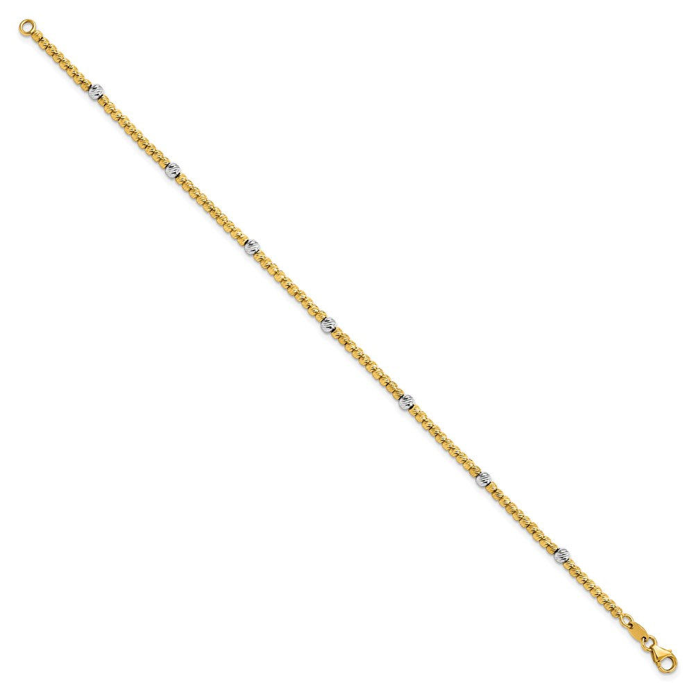 14K Two-tone Polished Diamond-cut 4mm Beaded 7.5 inch Bracelet