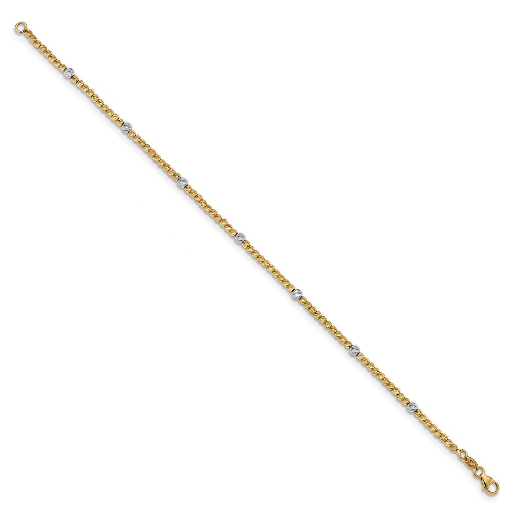 14K Two-tone Polished Diamond-cut 4mm Beaded 7.5 inch Bracelet