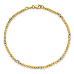 14K Two-tone Polished Diamond-cut 4mm Beaded 7.5 inch Bracelet