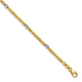 14K Two-tone Polished Diamond-cut 4mm Beaded 7.5 inch Bracelet
