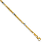 14K Two-tone Polished Diamond-cut 4mm Beaded 7.5 inch Bracelet