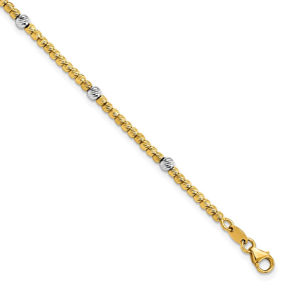 14K Two-tone Polished Diamond-cut 4mm Beaded 7.5 inch Bracelet