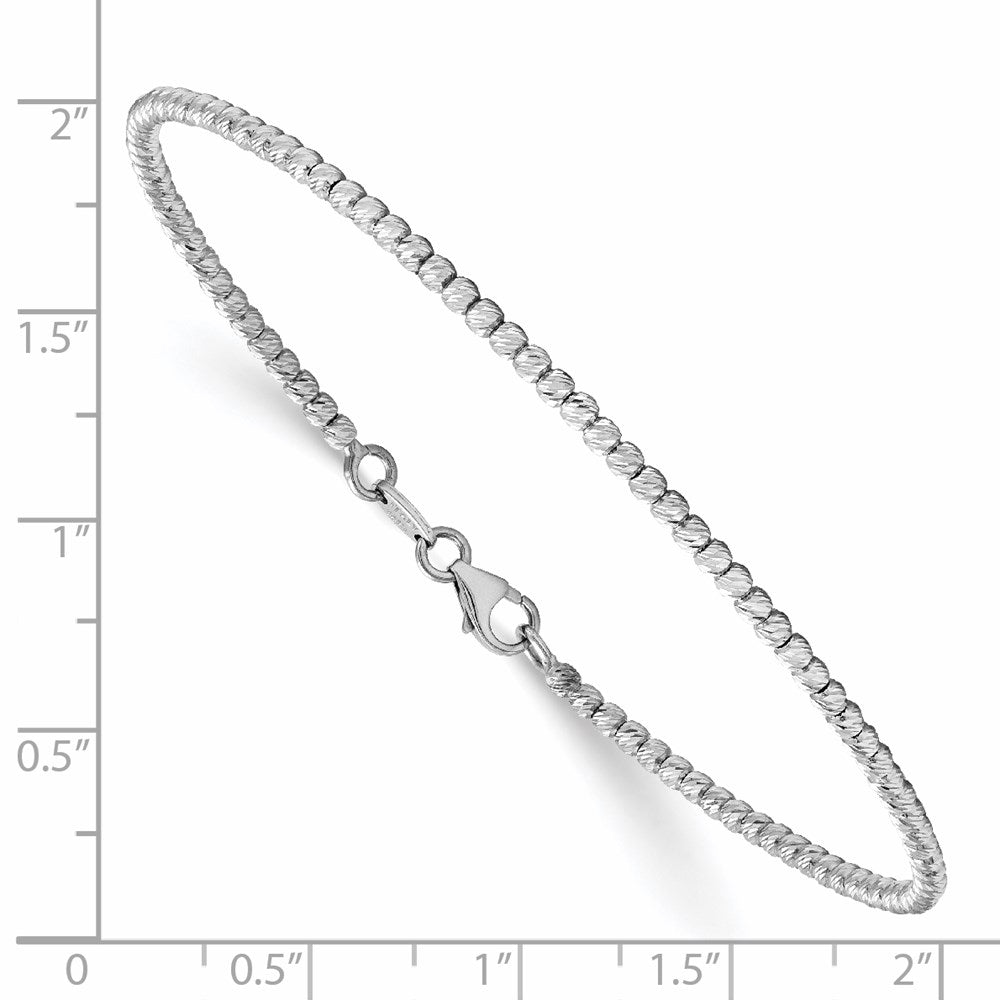 14K White Gold Polished Diamond-cut Beaded Bracelet