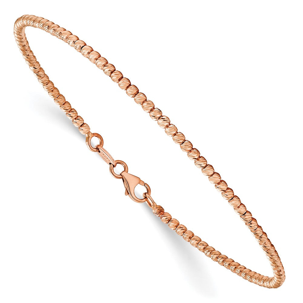 14K Rose Gold Polished Diamond-cut Beaded Bracelet