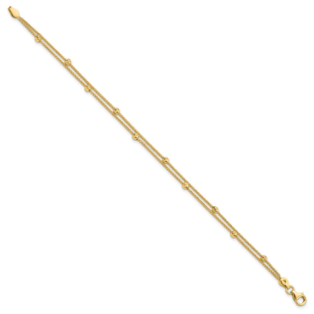 14K Gold Polished and Diamond-cut Beads 2.5mm 2 Strand 7.5 inch Bracelet
