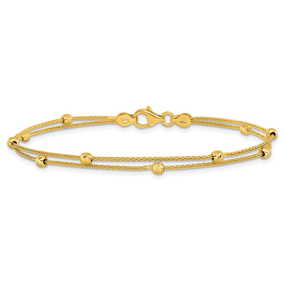 14K Gold Polished and Diamond-cut Beads 2.5mm 2 Strand 7.5 inch Bracelet