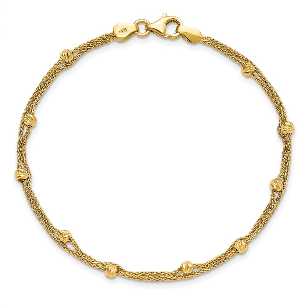 14K Gold Polished and Diamond-cut Beads 2.5mm 2 Strand 7.5 inch Bracelet