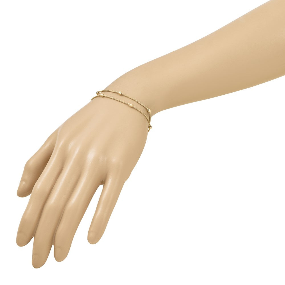 14K Gold Polished and Diamond-cut Beads 2.5mm 2 Strand 7.5 inch Bracelet